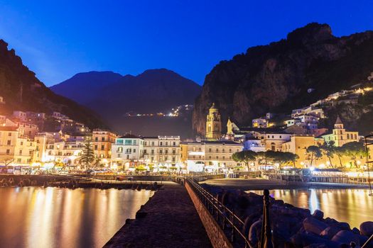 Architecture of Amalfi at evening. Amalfi, Campania, Italy.