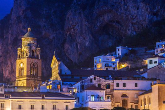Architecture of Amalfi at evening. Amalfi, Campania, Italy.