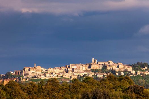 Montepulciano panorama at sunset. Tuscany landscape. Tuscany, Italy.