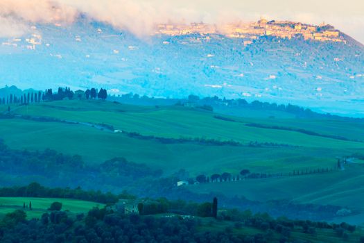 Tuscany landscape seen at sunrise. Tuscany, Italy.