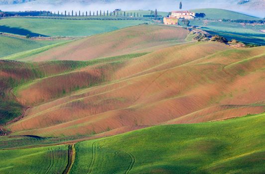 Amazing Tuscany landscape - seen at sunrise. Tuscany, Italy.