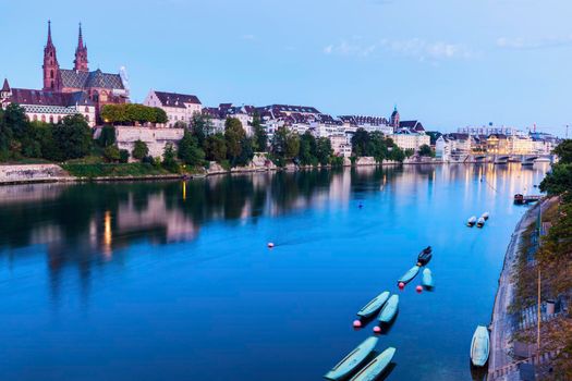 Basel architecture along Rhine River. Basel, Basel-Stadt, Switzerland.