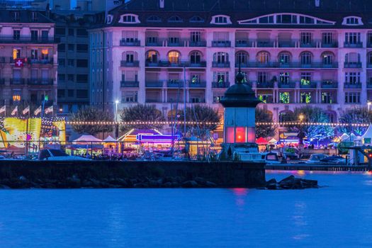 Geneva Lighthouse at evening. Geneva, Switzerland.
