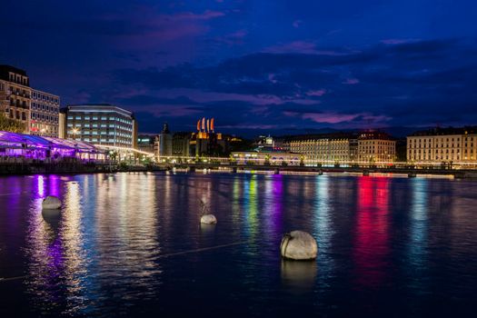 Geneva center at dawn. Geneva, Switzerland.