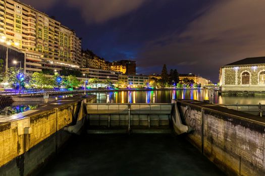 Water locks in Geneva. Geneva, Switzerland.