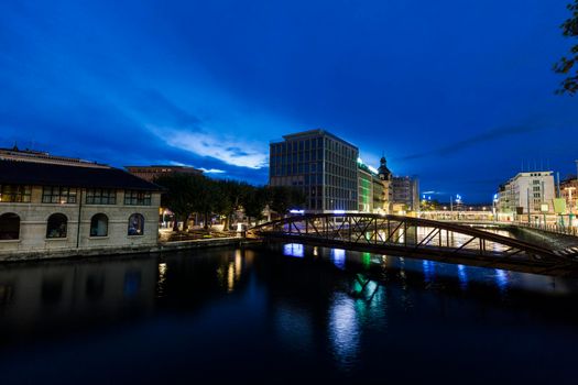 Architecture of Geneva along Rhone River Geneva, Switzerland.