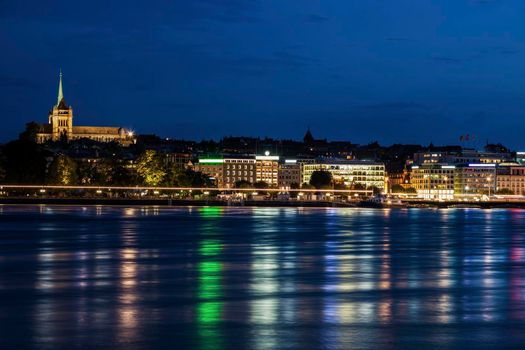 Cathedral Saint Pierre in Geneva and city skyline. Geneva, Switzerland.