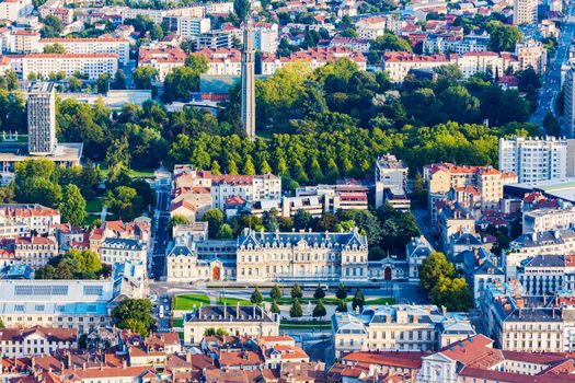 Grenoble architecture - aerial view of the city at sunset. Grenoble, Auvergne-Rhone-Alpes, France.