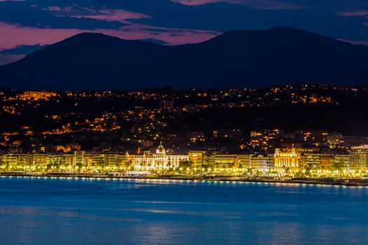 Evening panorama of Nice. Nice, French Riviera, France.