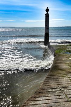 Beautiful views from Cais das Colunas and the Tagus river on a sunny day in Lisbon