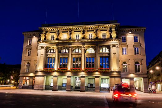 Architecture of Bundesplatz in Bern at night. Bern, Bern-Mittelland, Switzerland.