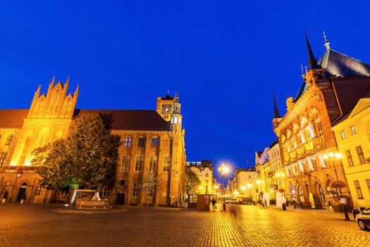 Old Market Square and Old Town Hall in Torun. Torun, Kuyavian-Pomeranian, Poland.