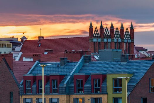 Old Town Hall in Szczecin at sunset. Szczecin, West Pomeranian, Poland.