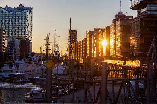 Architecture of Hamburg at sunset. Hamburg, Germany.