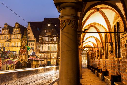 Bremen Market Square at night. Bremen, Germany.