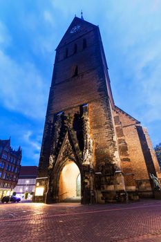 Marktkirche in Hanover at night. Hanover, Lower Saxony, Germany.
