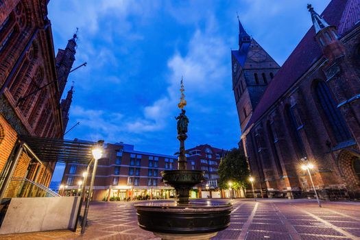 Marktkirche in Hanover at night. Hanover, Lower Saxony, Germany.