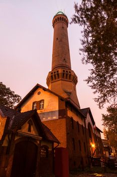 Swinoujscie lighthouse at dusk. Swinoujscie, West Pomerania, Poland