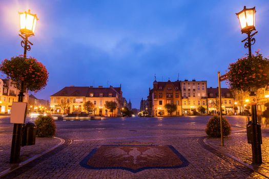 Gniezno Main Square at night. Gniezno, Greater Poland, Poland.