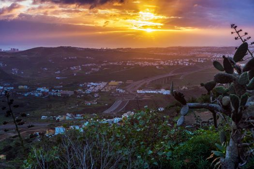 Gran Canaria panorama at sunrise. Arucas, Gran Canaria, Canary Islands, Spain.