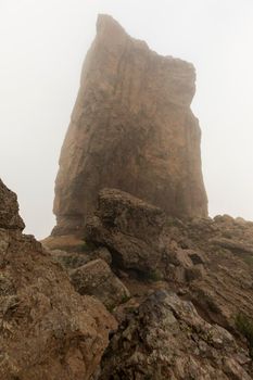 Roque Nublo in fog. Gran Canaria, Canary Islands, Spain.