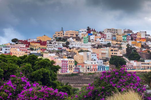 Colorful architecture of Barrio San Juan in Las Palmas. Las Palmas, Gran Canaria, Spain.
