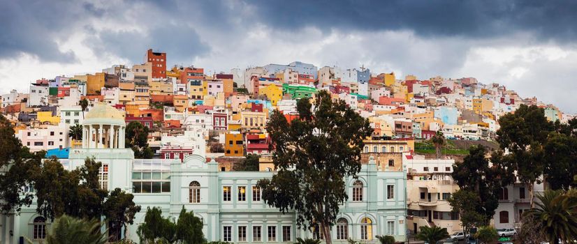 Colorful architecture of Barrio San Juan in Las Palmas. Las Palmas, Gran Canaria, Spain.