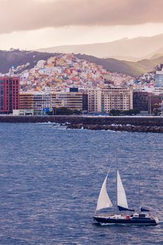 Panorama of Las Palmas from the sea. Las Palmas, Gran Canaria, Canary Islands, Spain.