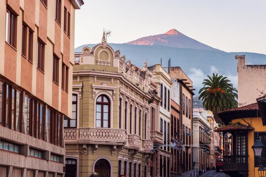 Teide seen from La Orotava at sunrise. Orotava, Tenerife, Canary Islands, Spain.