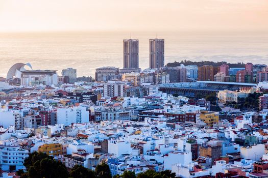 Panorama of Santa Cruz de Tenerife at sunrise. Santa Cruz de Tenerife, Tenerife, Spain.