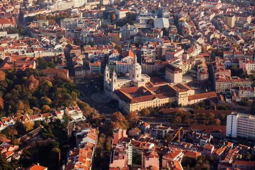 Estrela Basilica in Lisbon - aerial view of the city. Lisbon, Portugal.