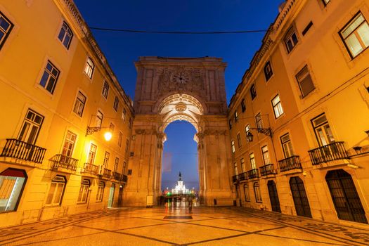 Rua Augusta Arch on Plaza of Commerce in Lisbon. Lisbon, Portugal.