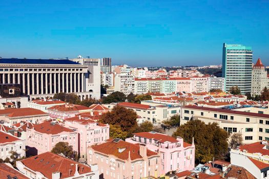 Panorama of Lisbon at sunset. Lisbon, Portugal.