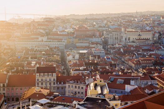 Panorama of Lisbon at sunset. Lisbon, Portugal.
