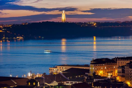 Cristo Rei Statue and Tagus River in Lisbon. Lisbon, Portugal.