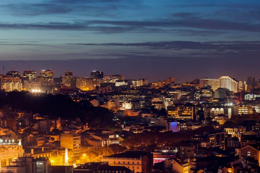 Panorama of Lisbon at night. Lisbon, Portugal.