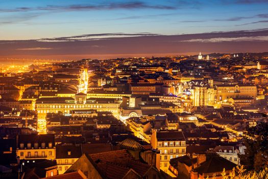 Panorama of Lisbon at sunset. Lisbon, Portugal.
