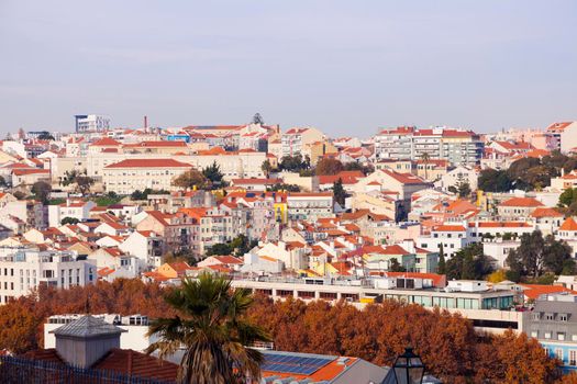 Panorama of Lisbon at sunset. Lisbon, Portugal.