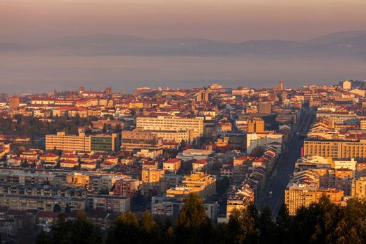 Panorama of Braga at sunrise. Braga, Norte Region, Portugal.