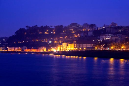 Panorama of Porto along Douro River - seen at night. Porto, Norte, Portugal.