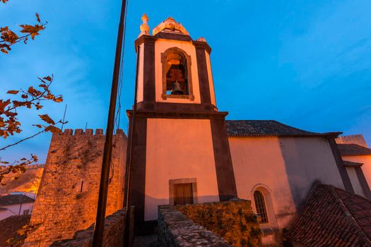 Church in Obidos at dawn, Portugal. Obidos, Centre, Portugal.