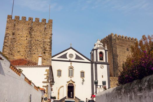 Church in Old Town of Obidos, Portugal. Obidos, Centre, Portugal.