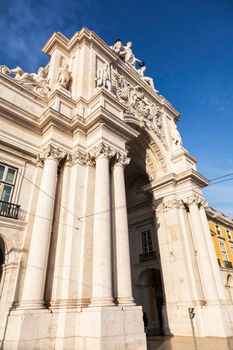 Rua Augusta Arch on Plaza of Commerce in Lisbon. Lisbon, Portugal.