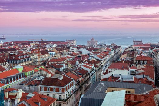 Architecture of Lisbon at sunrise. Lisbon, Portugal.