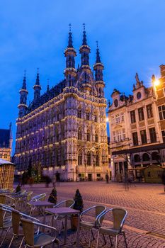 Leuven City Hall on Grote Markt. Leuven,  Flemish Region, Belgium.