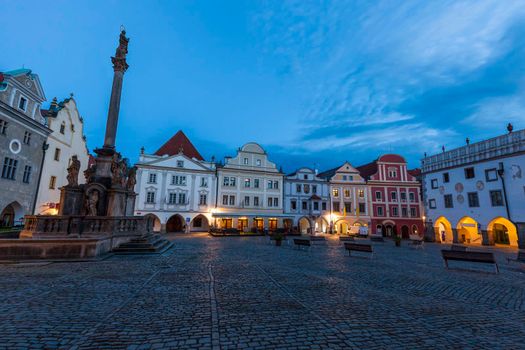 Beautiful Cesky Krumlov - town square at dawn. Cesky Krumlov, South Bohemia, Czech Republic.