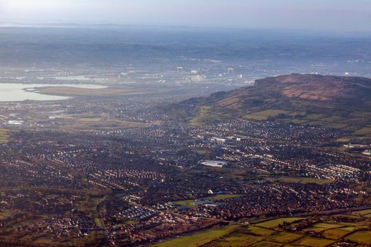 Aerial view of Belfast area. Belfast, Northern Ireland, United Kingdom.