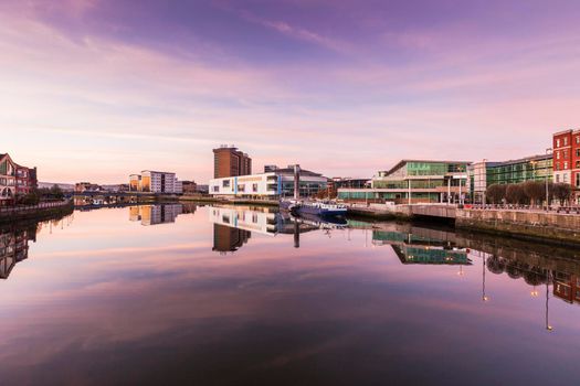Belfast architecture along River Lagan. Belfast, Northern Ireland, United Kingdom.