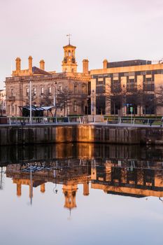 Belfast architecture at sunrise. Belfast, Northern Ireland, United Kingdom.