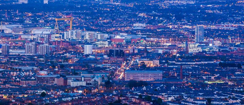 Aerial panorama of Belfast. Belfast, Northern Ireland, United Kingdom.